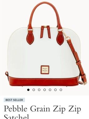 Dooney & Bourke White and Brown Leather-Trim Zip Zip Satchel